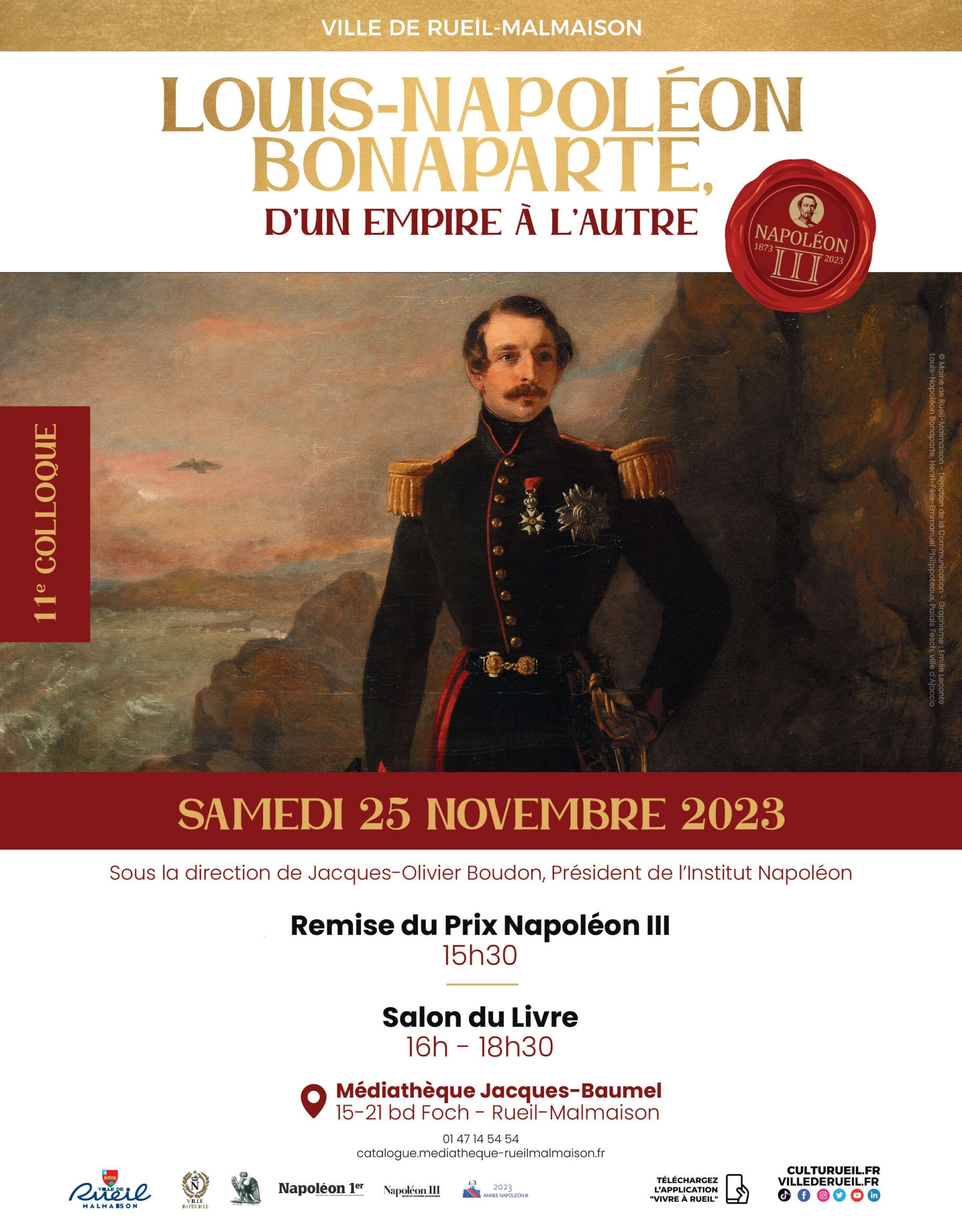 322 - Cadre Litho 19ème - Napoléon III devant drapeau 111ème de ligne - A.F